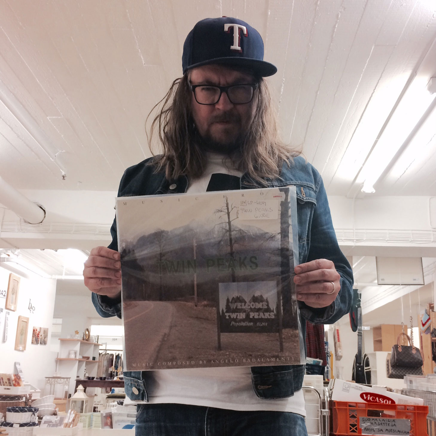 The author holding a copy of the Twin Peaks soundtrack.